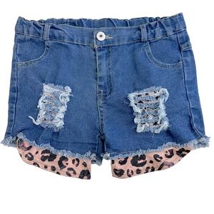 Sparkle in Pink Cheetah Pocket Denim Blue Jean Distressed Shorts Size 6